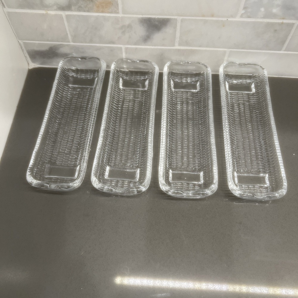 4-VINTAGE Corn On The Con Clear Glass Dishes EUC